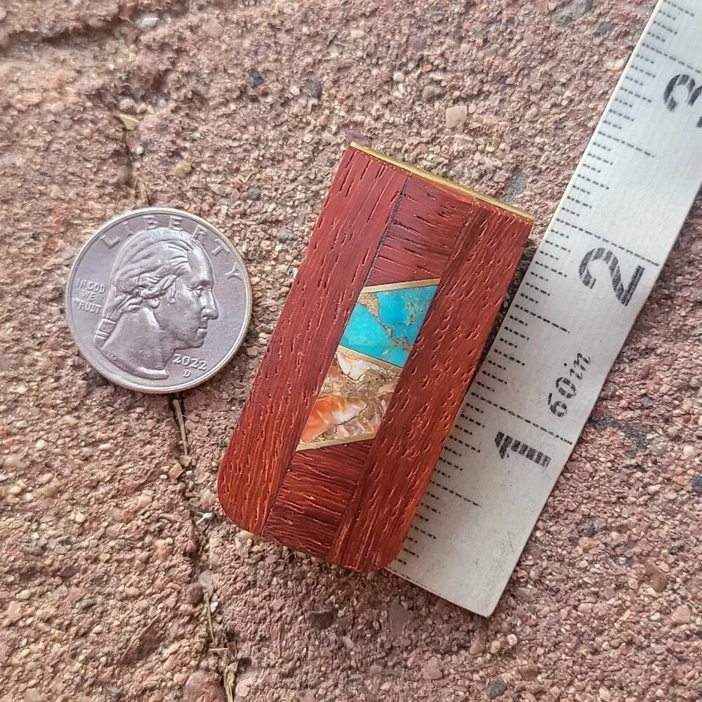 Handmade Southwestern copper turquoise, copper spiny oyster, rosewood money clip